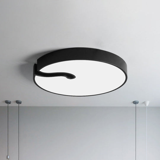 Modern Metallic Drum Flush Mount Led Ceiling Lamp In White/Black - 16/19.5 Dia Black / 16