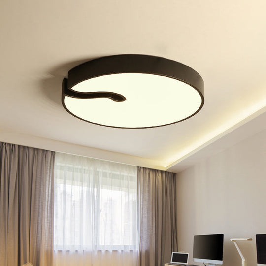 Modern Metallic Drum Flush Mount LED Ceiling Lamp in White/Black - 16"/19.5" Dia