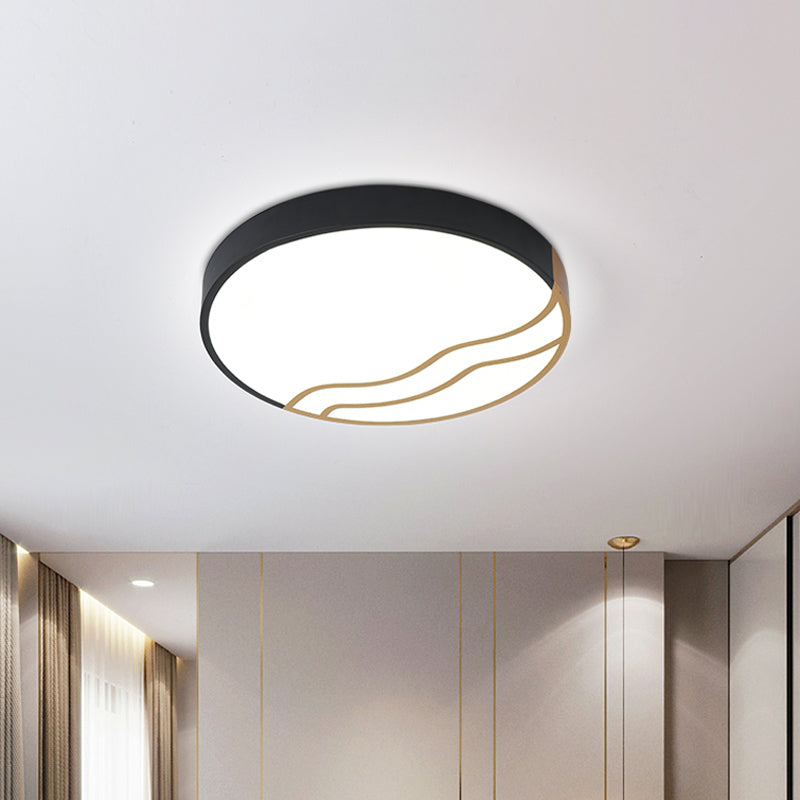 Plafonnier LED minimaliste pour chambre à coucher en blanc/or et noir, diamètre 16"/14"