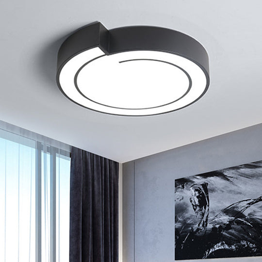 Plafonnier LED rond minimaliste à lumière chaude/blanche, diamètre 18"/21,5", finition métal blanc/noir
