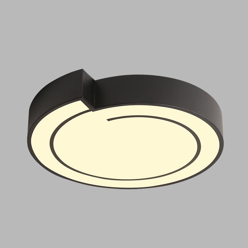Plafonnier LED rond minimaliste à lumière chaude/blanche, diamètre 18"/21,5", finition métal blanc/noir
