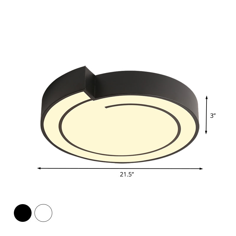 Plafonnier LED rond minimaliste à lumière chaude/blanche, diamètre 18"/21,5", finition métal blanc/noir