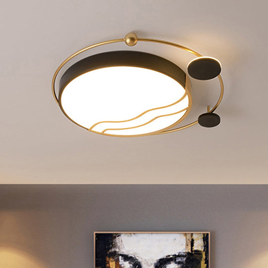 Contemporary Round Flush Mount Iron LED Flushmount with Halo Detail - White/Warm Light