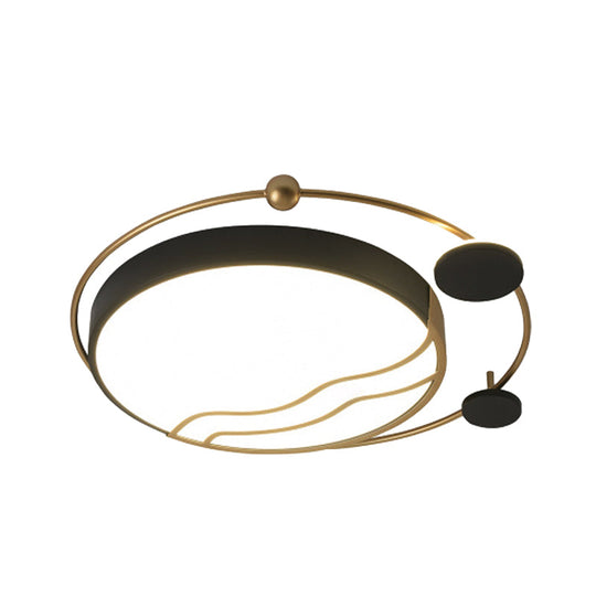 Contemporary Round Flush Mount Iron LED Flushmount with Halo Detail - White/Warm Light