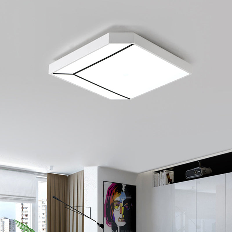 Modern Square Flush LED Ceiling Light in White/Warm Light - 19"/24" Metallic Flush for Living Room
