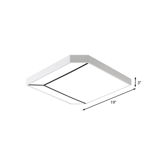 Modern Square Flush LED Ceiling Light in White/Warm Light - 19"/24" Metallic Flush for Living Room