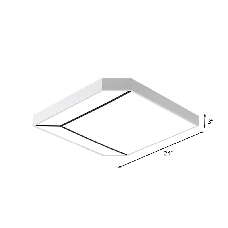 Modern Square Flush LED Ceiling Light in White/Warm Light - 19"/24" Metallic Flush for Living Room