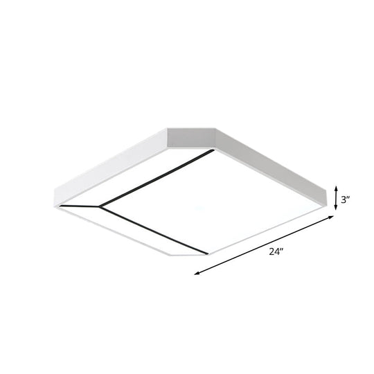 Modern Square Flush LED Ceiling Light in White/Warm Light - 19"/24" Metallic Flush for Living Room