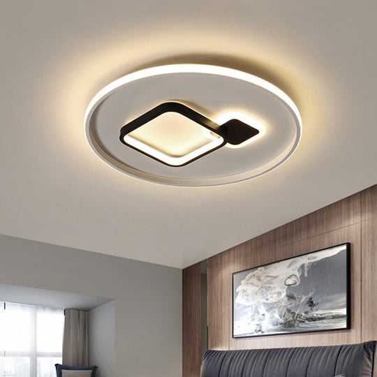 Modern Acrylic Led Flush Mount Light In Black/White And Warm/White 16/19.5 W With Halo Square Design