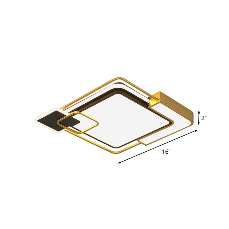 Modern Black And Gold Led Flushmount Lighting Squared Metallic Design 16/19.5 Wide