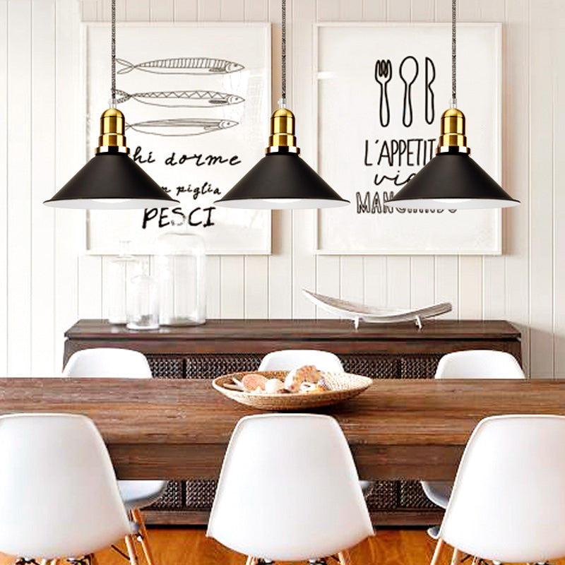 Modern Stylish Conic Pendant Light with Metal Shade - Black/Grey/White - Ideal for Dining Room