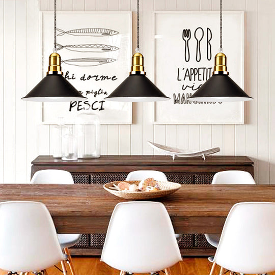 Modern Stylish Conic Pendant Light with Metal Shade - Black/Grey/White - Ideal for Dining Room