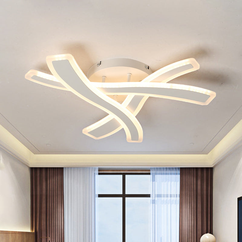 Luminaire semi-encastré à LED élégant avec un design élégant en forme de vague croisée blanche et un abat-jour en acrylique