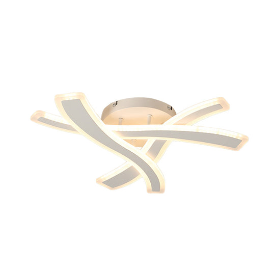 Luminaire semi-encastré à LED élégant avec un design élégant en forme de vague croisée blanche et un abat-jour en acrylique