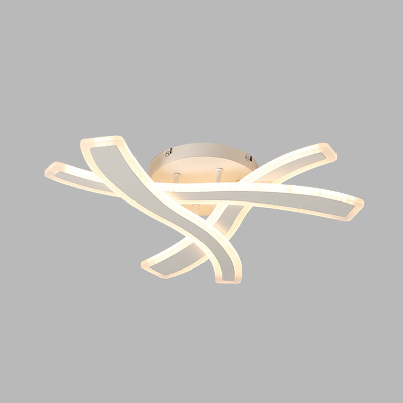 Luminaire semi-encastré à LED élégant avec un design élégant en forme de vague croisée blanche et un abat-jour en acrylique