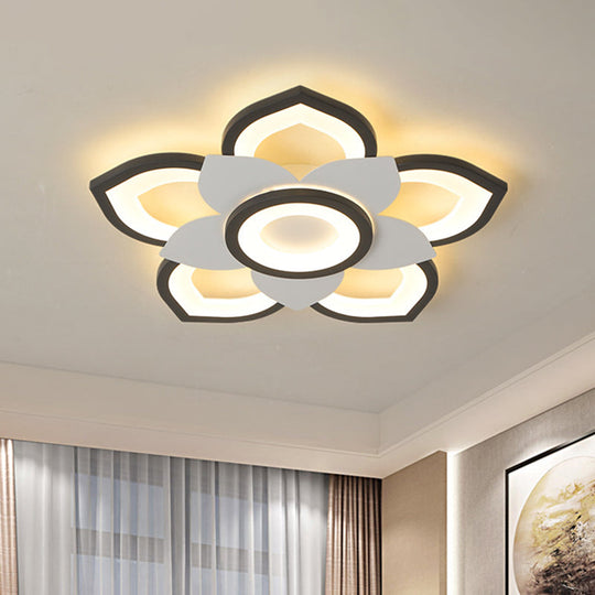 Modern Lotus Flush Ceiling Light with LED - 20.5"/24.5" Acrylic Black/White Fixture in White/Warm Light