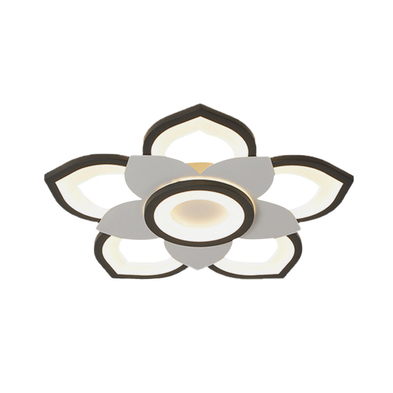 Modern Lotus Flush Ceiling Light with LED - 20.5"/24.5" Acrylic Black/White Fixture in White/Warm Light