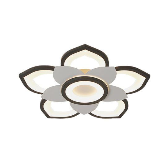 Modern Lotus Flush Ceiling Light with LED - 20.5"/24.5" Acrylic Black/White Fixture in White/Warm Light