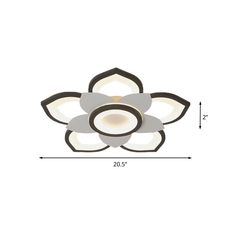 Modern Lotus Flush Ceiling Light With Led - 20.5/24.5 Acrylic Black/White Fixture In White/Warm