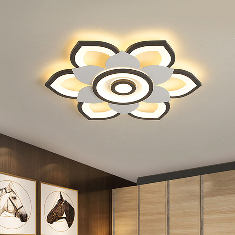 Modern Lotus Flush Ceiling Light with LED - 20.5"/24.5" Acrylic Black/White Fixture in White/Warm Light