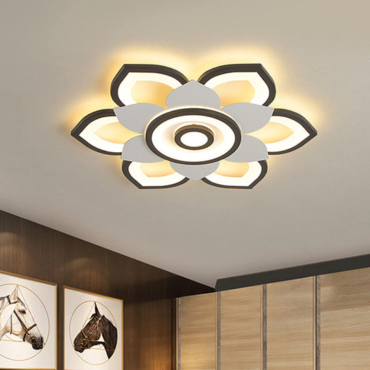 Modern Lotus Flush Ceiling Light with LED - 20.5"/24.5" Acrylic Black/White Fixture in White/Warm Light