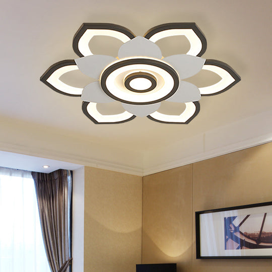 Modern Lotus Flush Ceiling Light with LED - 20.5"/24.5" Acrylic Black/White Fixture in White/Warm Light