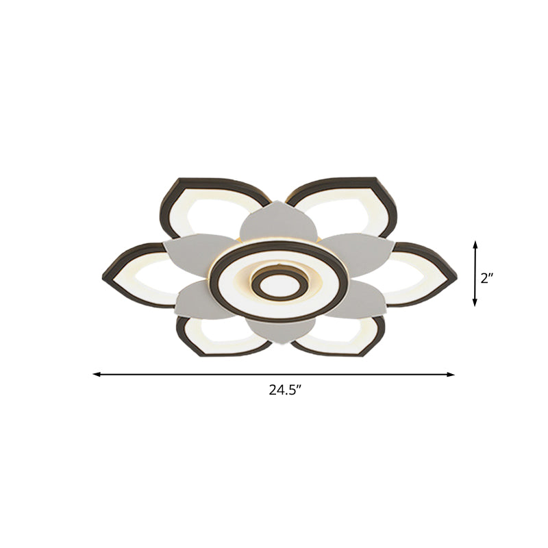 Modern Lotus Flush Ceiling Light with LED - 20.5"/24.5" Acrylic Black/White Fixture in White/Warm Light