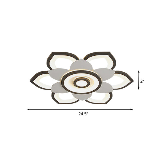 Modern Lotus Flush Ceiling Light with LED - 20.5"/24.5" Acrylic Black/White Fixture in White/Warm Light