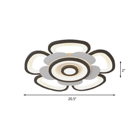 Contemporary Floral Acrylic LED Flush Mount Ceiling Light in Black and White, with Warm/White Glow - 20.5"/24.5" W