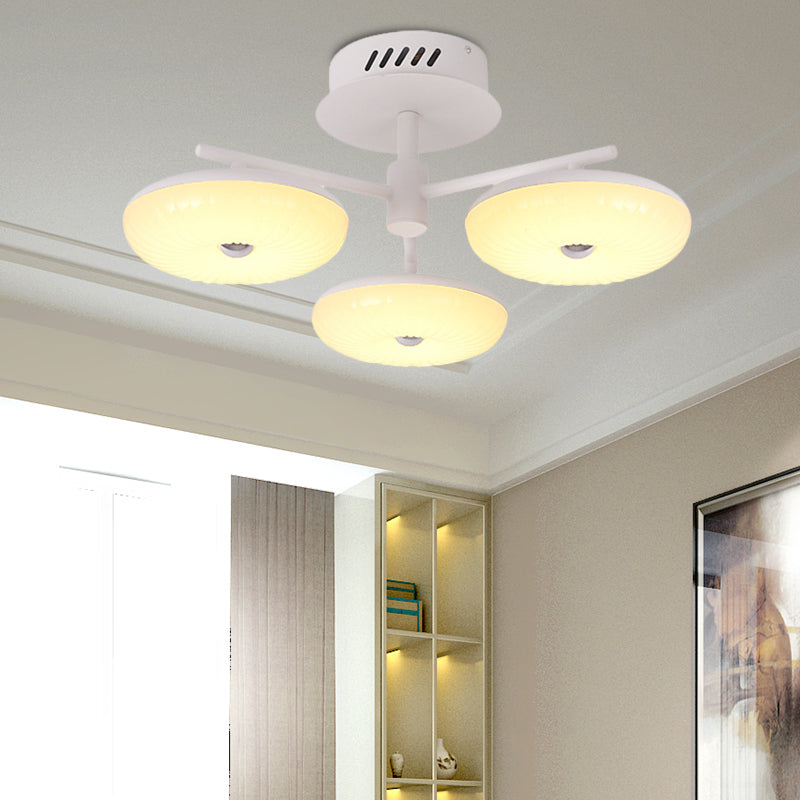 Minimalist LED Restaurant Flush Light Fixture - White Semi Ceiling Mount with Doughnut Acrylic Shade, 22"/24" W