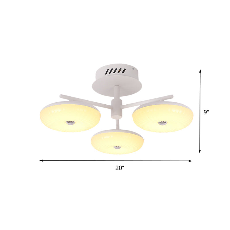 Minimalist LED Restaurant Flush Light Fixture - White Semi Ceiling Mount with Doughnut Acrylic Shade, 22"/24" W