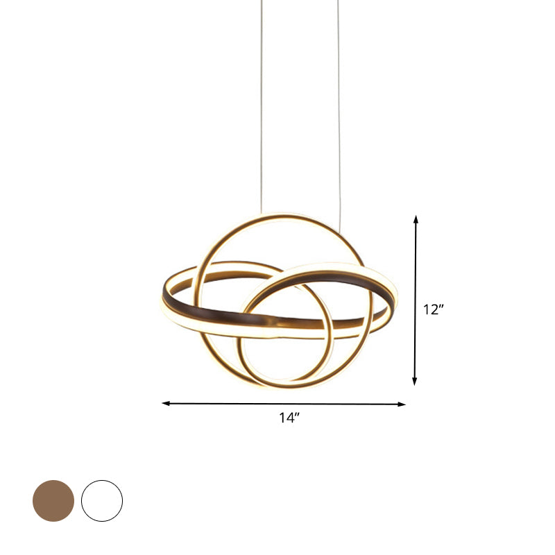 Plafonnier torsadé moderne en acrylique - Lustre suspendu à LED en blanc/café - Éclairage de salle à manger - 3 options de lumière de couleur (blanc/chaud)
