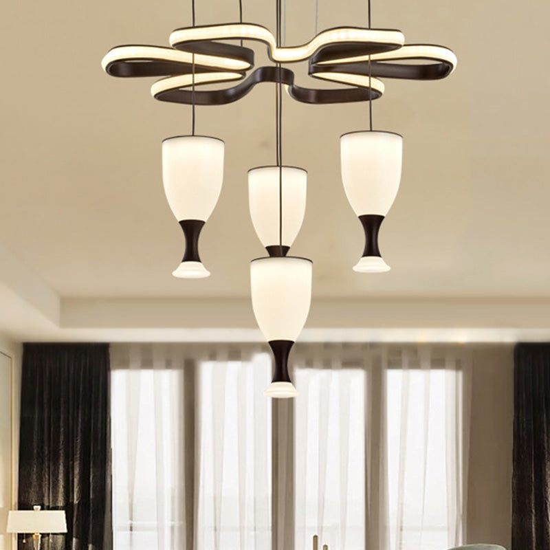 Modern Led Pendant Light With 4-Cup Coffee And Twist Design