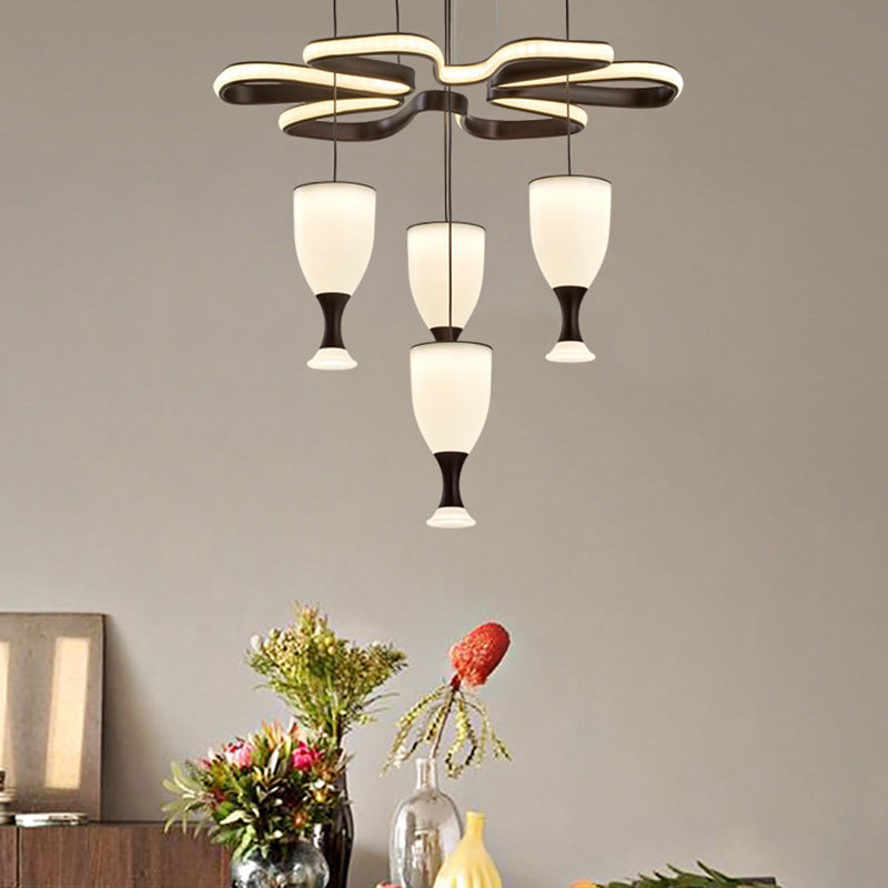 Modern Led Pendant Light With 4-Cup Coffee And Twist Design
