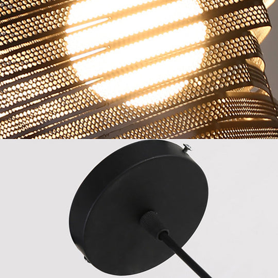 Industrial Twist Mesh Pendant Light - Black/White Metal Hanging Lamp With Triangle Shade