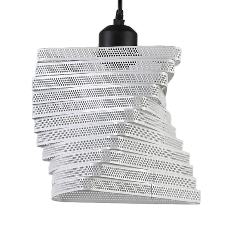 Industrial Twist Mesh Pendant Light - Black/White Metal Hanging Lamp With Triangle Shade