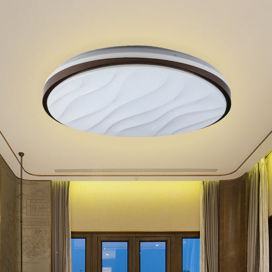 Modern Black Acrylic LED Ceiling Flush - Round & Wave Design - 16"/19.5" Dia - Warm/White Light