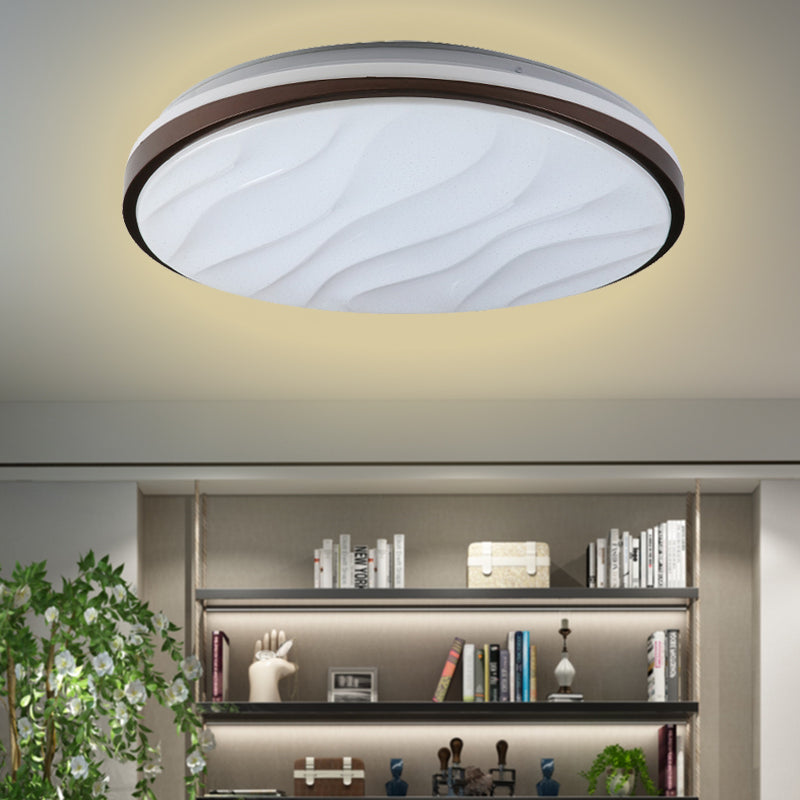 Modern Black Acrylic LED Ceiling Flush - Round & Wave Design - 16"/19.5" Dia - Warm/White Light