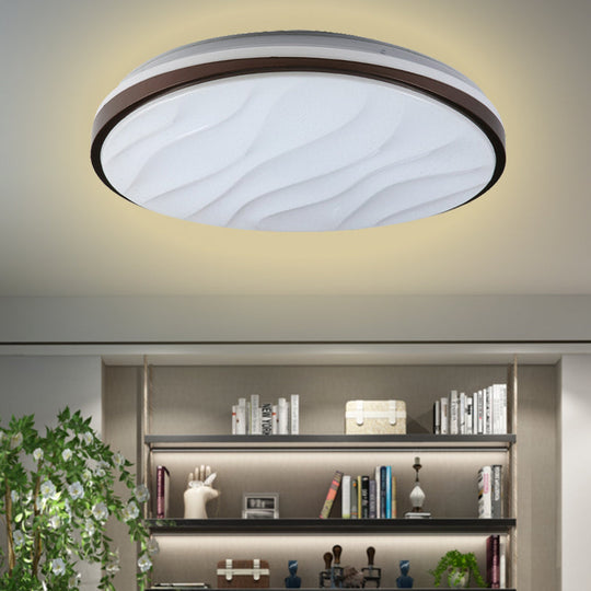 Modern Black Acrylic LED Ceiling Flush - Round & Wave Design - 16"/19.5" Dia - Warm/White Light