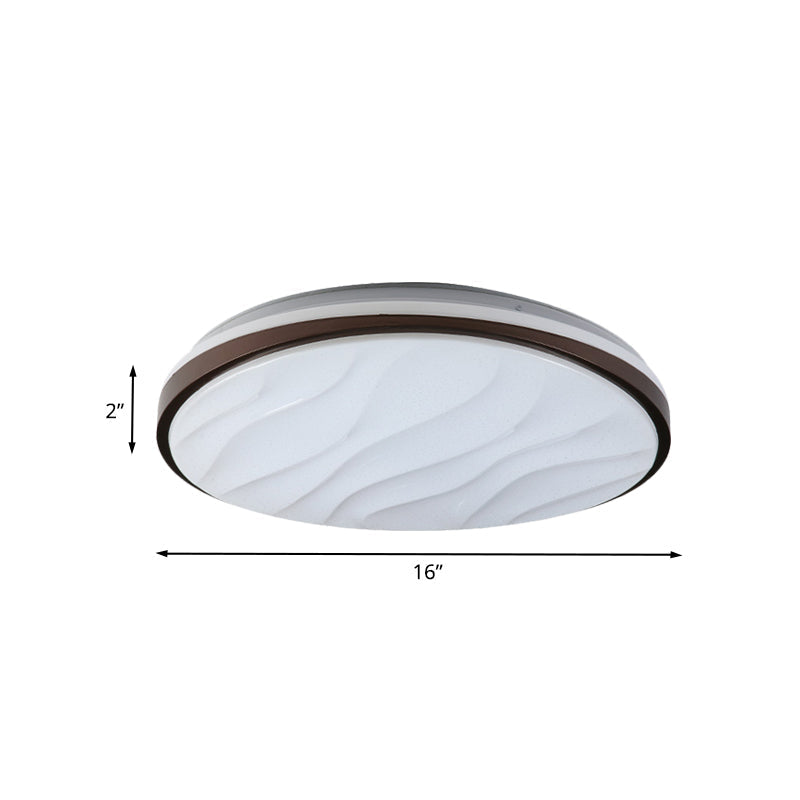 Modern Black Acrylic LED Ceiling Flush - Round & Wave Design - 16"/19.5" Dia - Warm/White Light