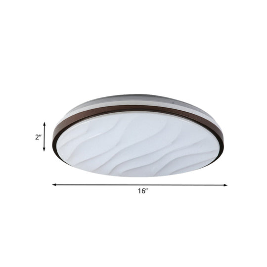 Modern Black Acrylic LED Ceiling Flush - Round & Wave Design - 16"/19.5" Dia - Warm/White Light