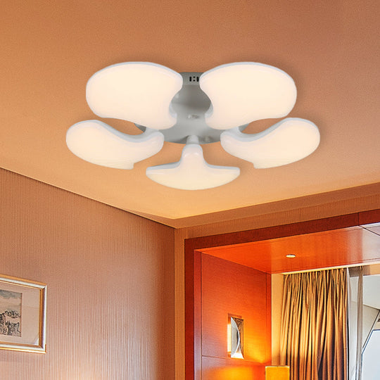 Modern White Led Ceiling Mounted Fixture With 3/5 Heads Shell Acrylic Shade - 23.5/27.5 Wide