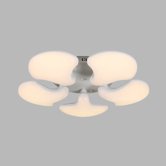 Modern White Led Ceiling Mounted Fixture With 3/5 Heads Shell Acrylic Shade - 23.5/27.5 Wide