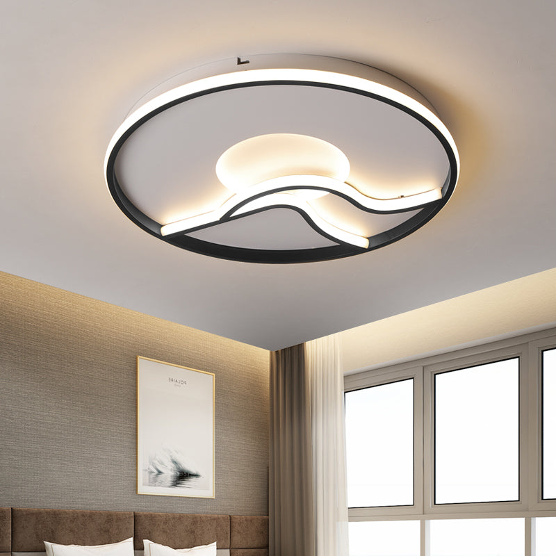 Plafonnier encastré à LED en finition noire avec lumière blanche/chaude pour chambre minimaliste - 16,5"/20,5" de large