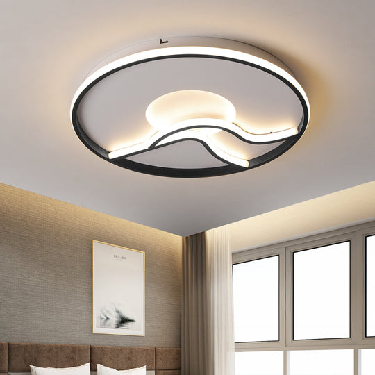 Plafonnier encastré à LED en finition noire avec lumière blanche/chaude pour chambre minimaliste - 16,5"/20,5" de large
