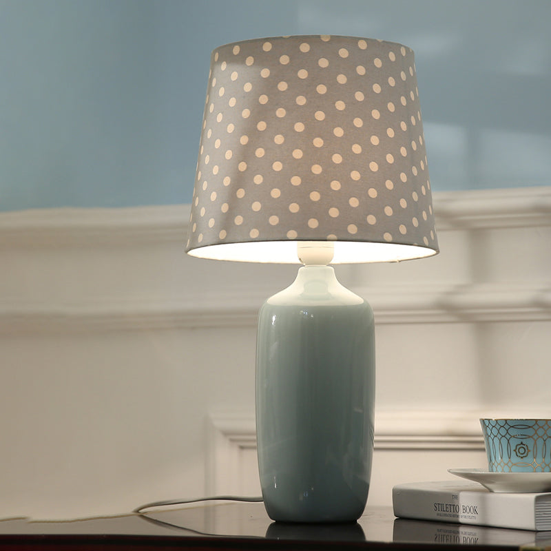 Modern 1-Head Bedroom Night Table Light With Tapered Fabric Shade Vibrant Pink/Blue/Green Finish