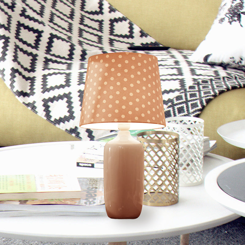 Modern 1-Head Bedroom Night Table Light With Tapered Fabric Shade Vibrant Pink/Blue/Green Finish