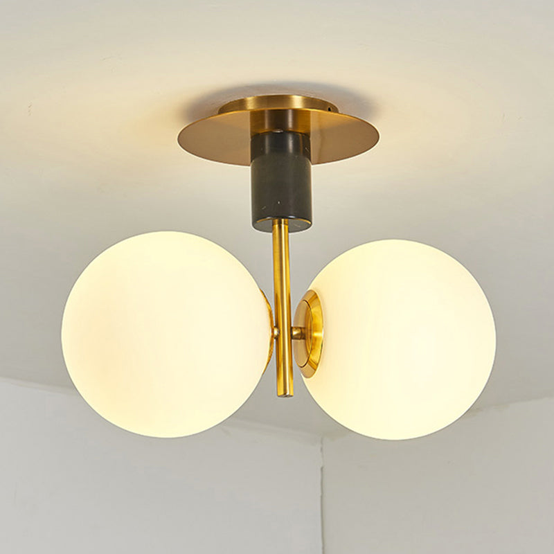 Minimalist Frosted Glass Spherical Flush Mount Lighting in Gold - Bedroom Ceiling Fixture