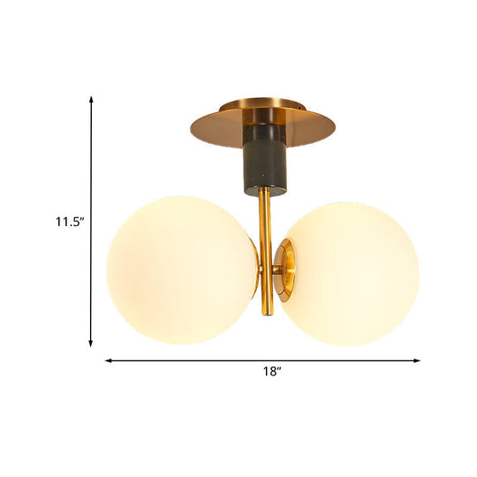 Minimalist Frosted Glass Spherical Flush Mount Lighting in Gold - Bedroom Ceiling Fixture