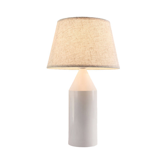 Modern 1-Head White Fabric Reading Lamp For Bedroom - Pencil Metallic Night Table Light